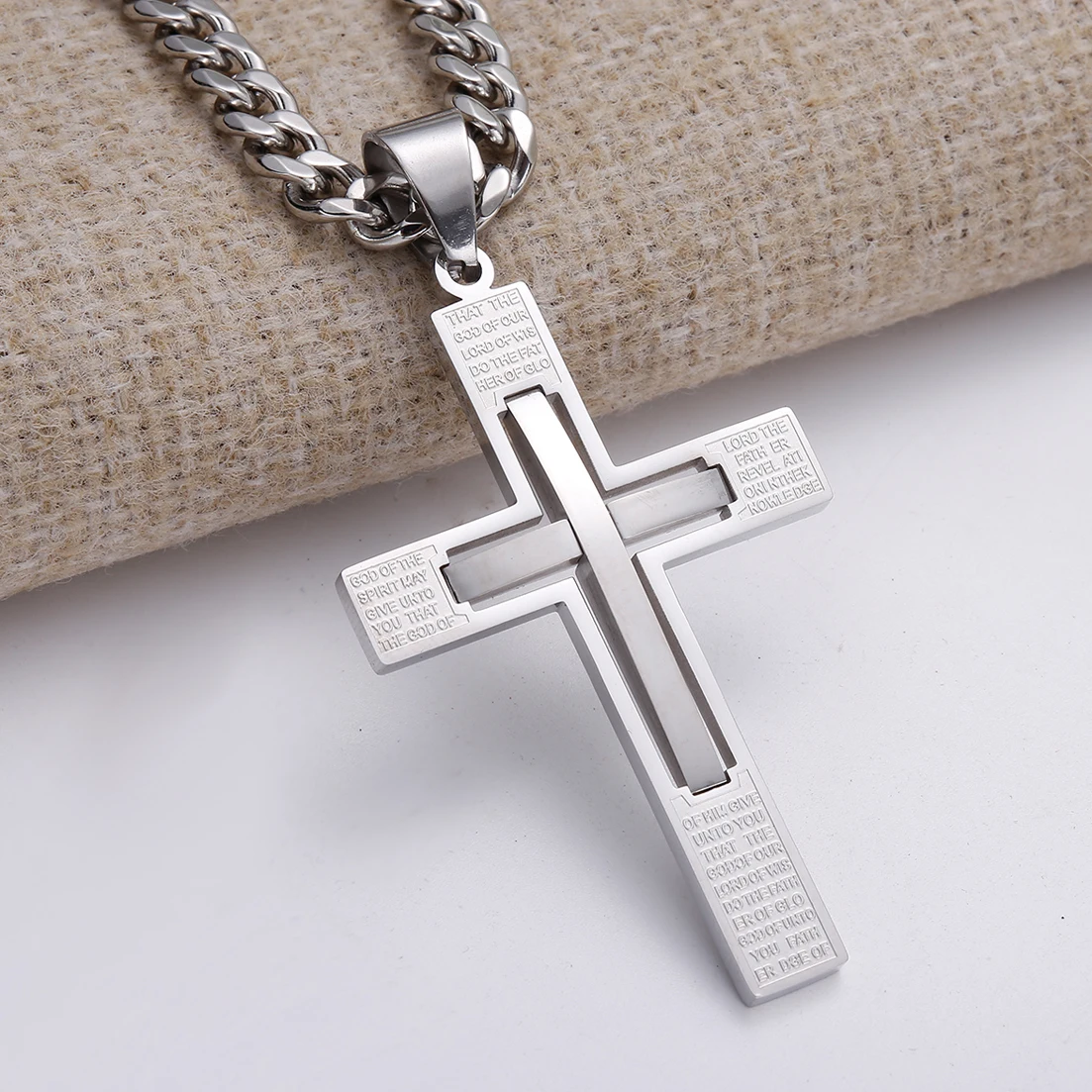 New Fashion Women Mens 316L Stainless Steel Crucifix Cross Pendant Curb Chain Necklace 6mm 18-36