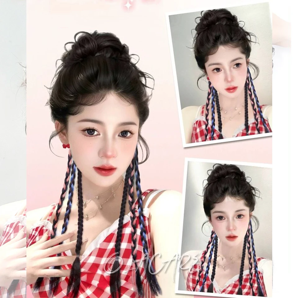 OLACARE 합성 천연 트위스트 브레이드 헤어 익스텐션 여성용 클립인 더블 브레이드 포니테일 새로운 중국 스타일 합성 헤어