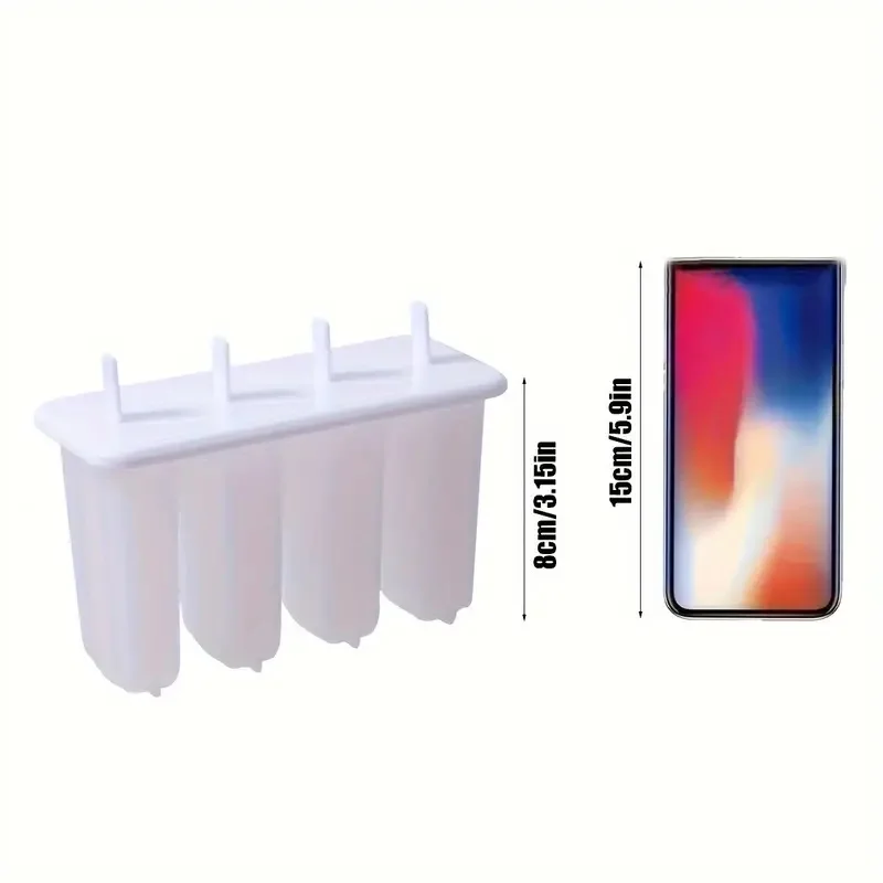 Description Picture 3 of itemDlY LCE Cream Molds 4 Popsicle Molds Set Popsicle LCE Tray LCE Cream Reusable with Stick Cover Ice Mold Kitchen Accessories