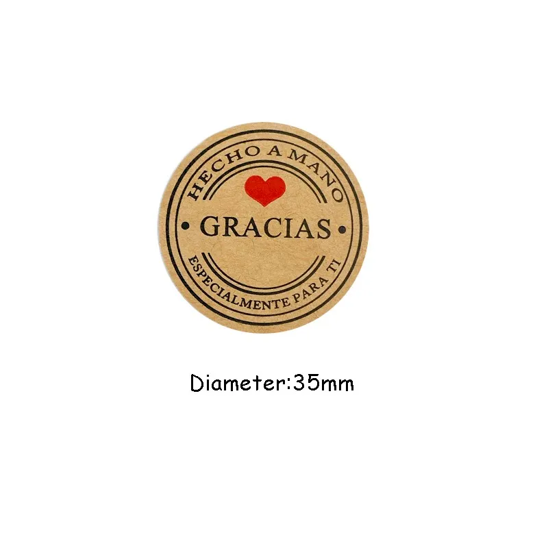 Self Adhesive Stickers 35mm GRACIAS Kraft Red Love Heart Sealing 100pcs/bag