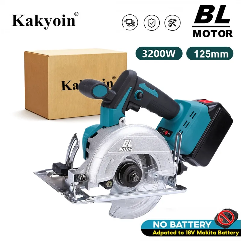 

5-дюймовая бесщеточная электрическая циркулярная пила, Беспроводная электрическая пила по дереву 125 мм, пильный диск с регулируемым углом резки для Makita, батарея 18 в