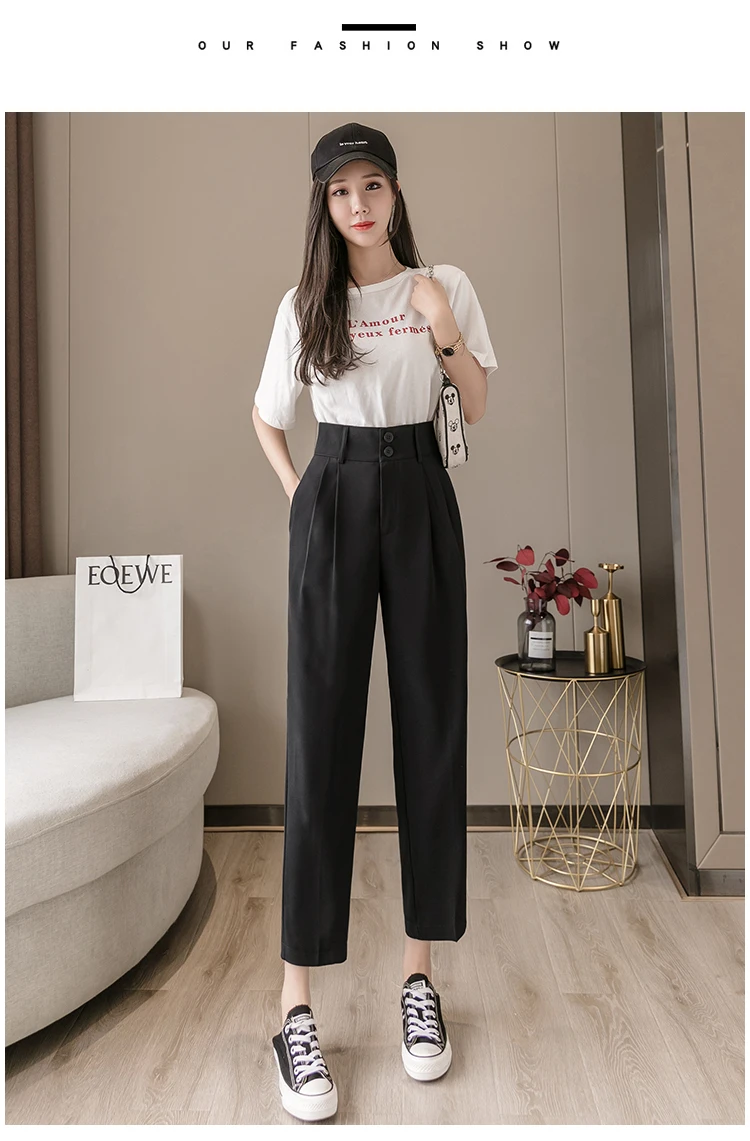 Fashion Female Pants Straight Trousers Suits S-XL New Women Pants Harajuku Suit Pants Elastic High Waist Nine Points Pants 253H flare jeans