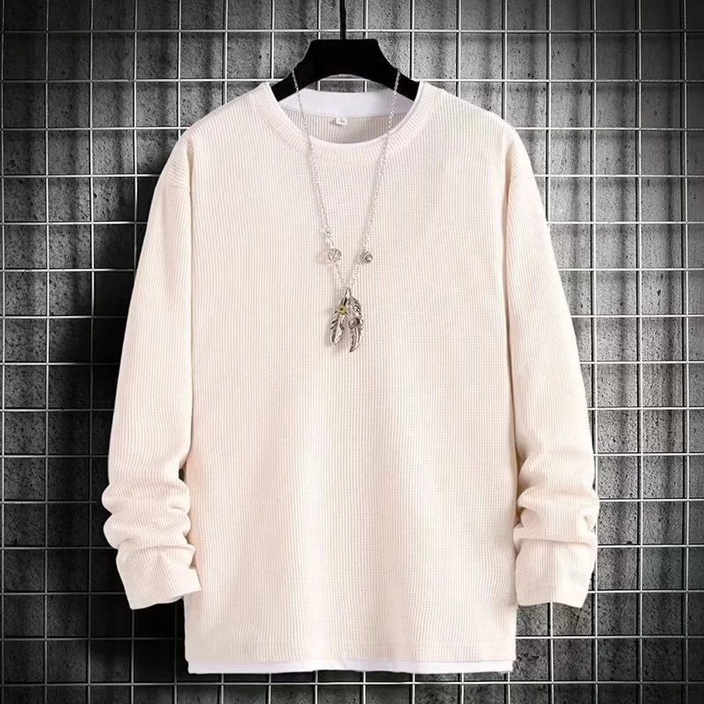 

Mens Fake Two Pieces Hoodies Casual Fit Long Sleeve O-Neck T Shirt Fake Two Pieces Gym Tee Top Comfortable Pullovers