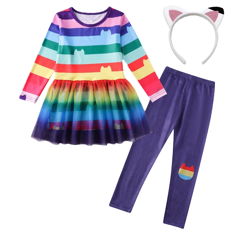 Gabby's Dollhouse Girls Dresses + Pants Sets Children Costume cosplay costume kids girls dress halloween dress outfit For Halloween Easter Cats Carnival Kids Birthday Party 3-10 year