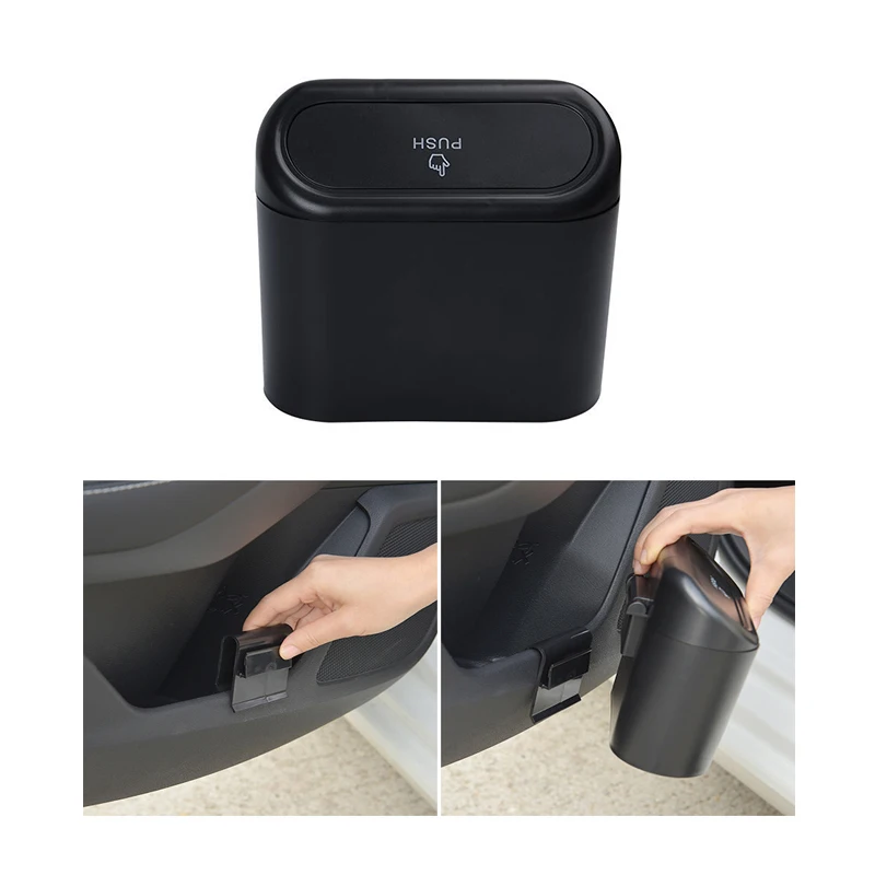 

Hanging Car Trash Bin Vehicle Garbage Dust Case Abs Square Pressing Type With Lid Garbage Bin Auto Interior Accessories