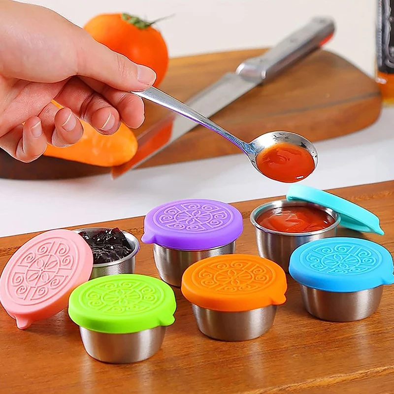 1pc Salad Dressing Container With 1.35oz/40ml Reusable Stainless Steel Cup And Leakproof Silicone Lids For Lunch Box And Picnic