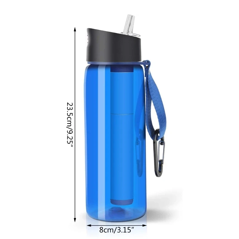650ml 필터가 있는 물병, 생존 비상용 야외 캠핑 스포츠 물 정수 필터, 하이킹 여행용