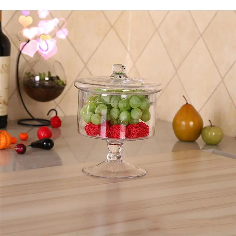 Transparent Glass Storage Jars Decorative Fruit Bowl Candy Pot Crystal Storage Jar with Lid Kitchen Spice Organizer