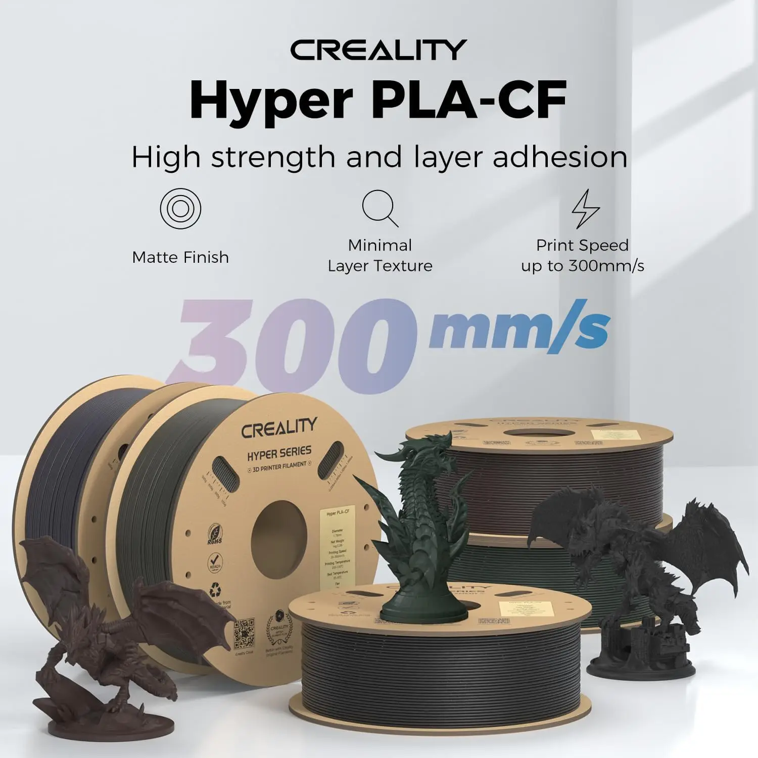 Creality Hyper PLA-CF (PLA Carbon Fiber) Matte 3D Printer Filament, 1.75mm, 1.0kg, Print Speed ​​300mm/s 3D Printing Materials - 4