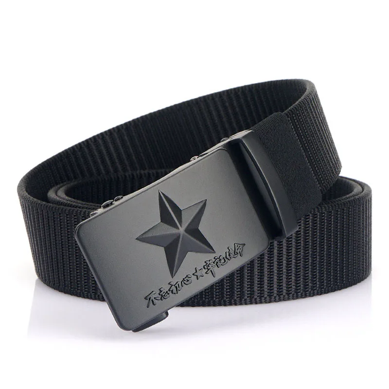 2023 New 3.5cm Belt Metal Automatic Buckle Star Nylon Waist Sealing Workwear Quick Drying Thickened Men's Leisure Travel Belt new men s toothless automatic buckle nylon belt for youth business leisure travel waist sealing workwear design woven belt a3515