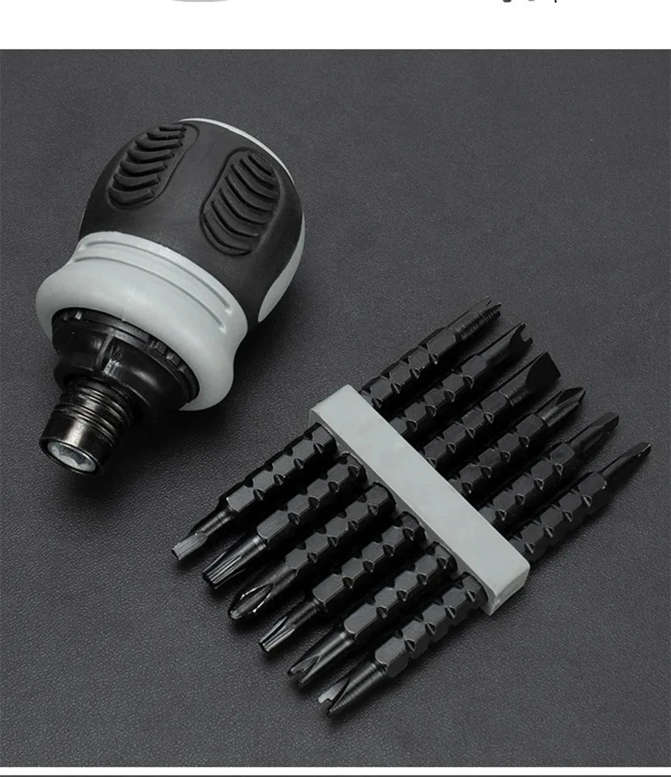 Professionelles 13-in-1-Ratschenschraubendreher-Set mit magnetischem Griff für Kreuzschlitz-/Schlitzschrauben, tragbares multifunktionales Reparaturset – Detail 12