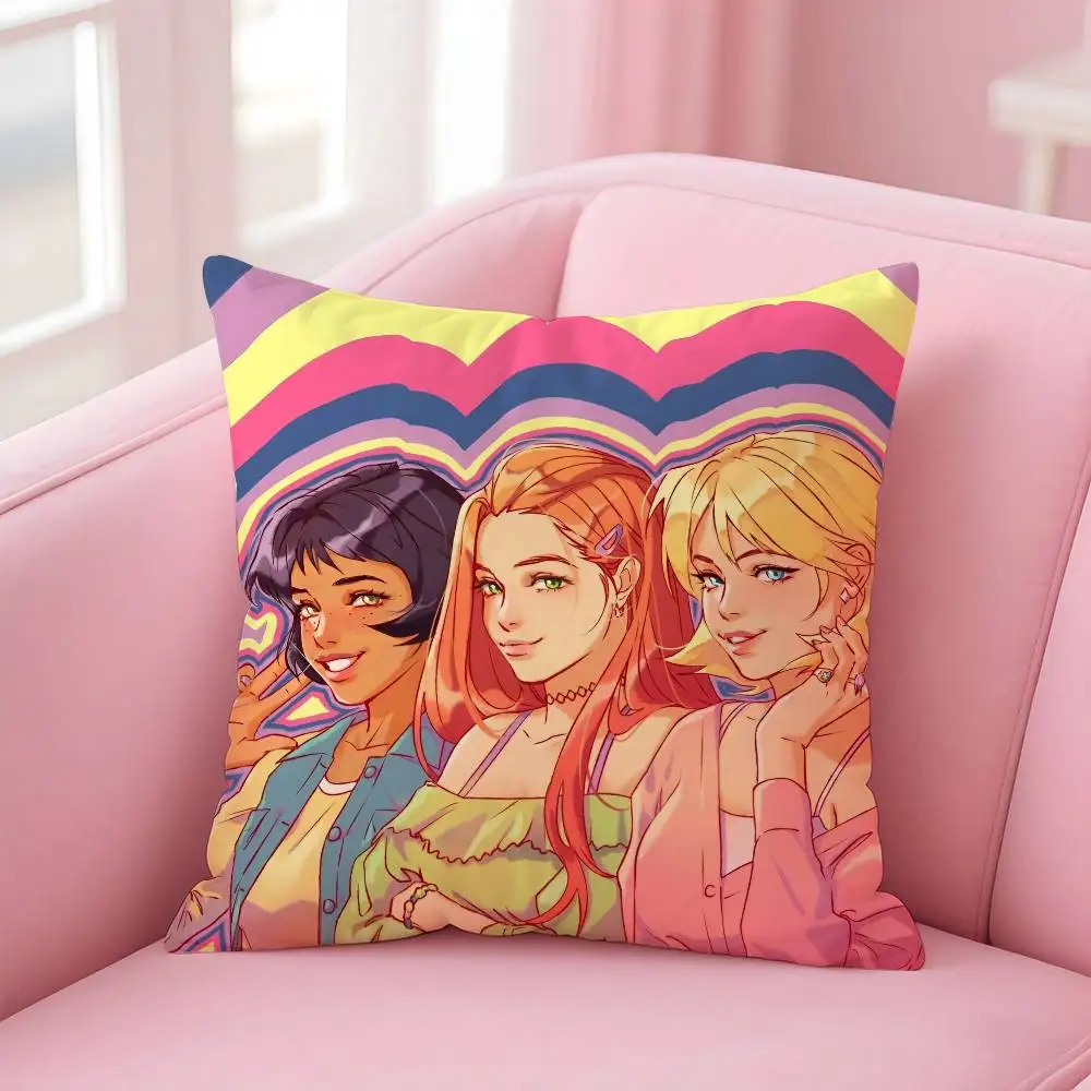 Y2k Niedlicher Anime T-Totally Spies Kissenbezug Anti-Dustmite-Kissenbezug Unsichtbarer Reißverschluss seidiger kurzer Plüsch Sofakissenbezug – Detail 7