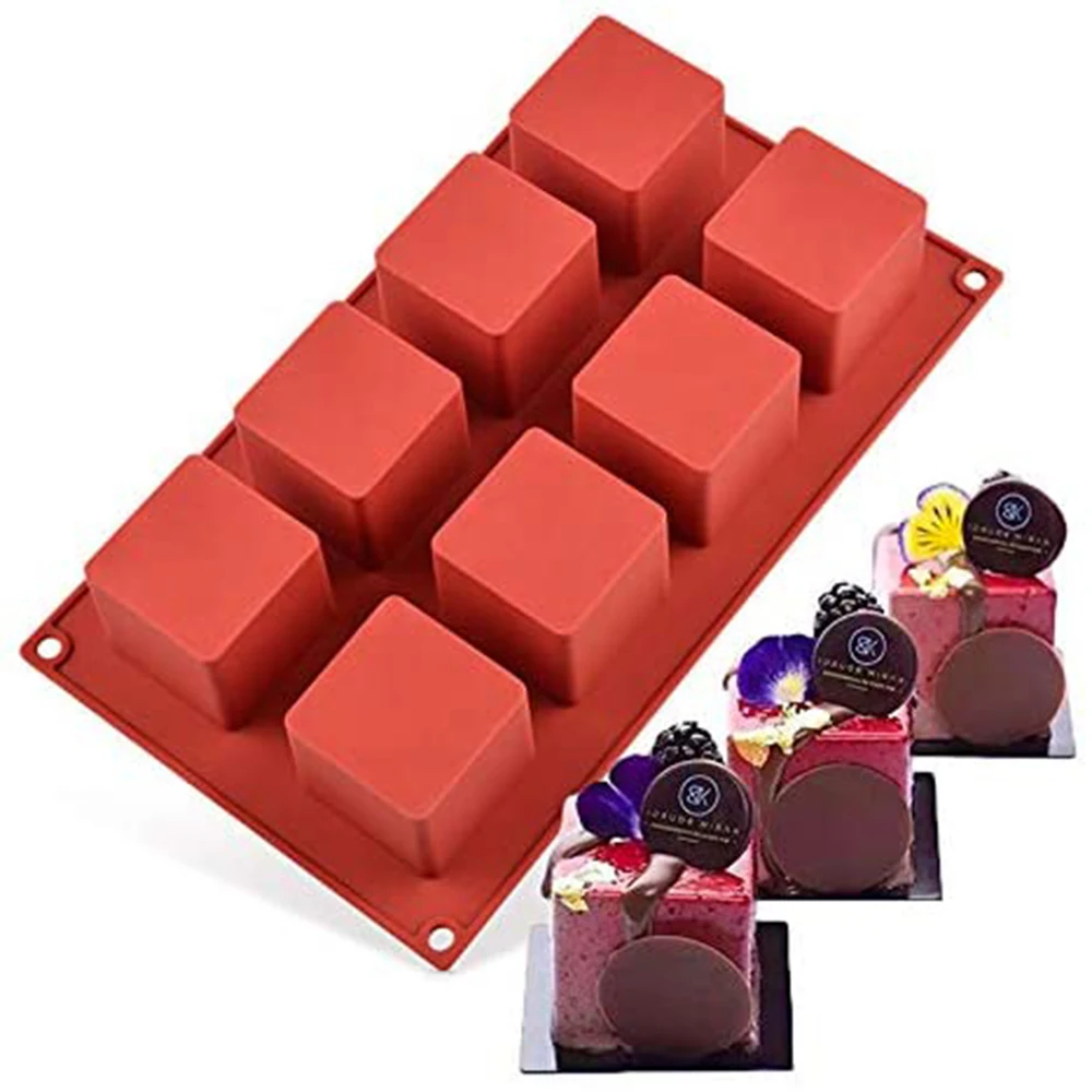 

8 Cavity Square Shape 3D Silicone Molds Cake Decorating Tools For Baking Jelly Pudding Mousse Bakeware Moulds
