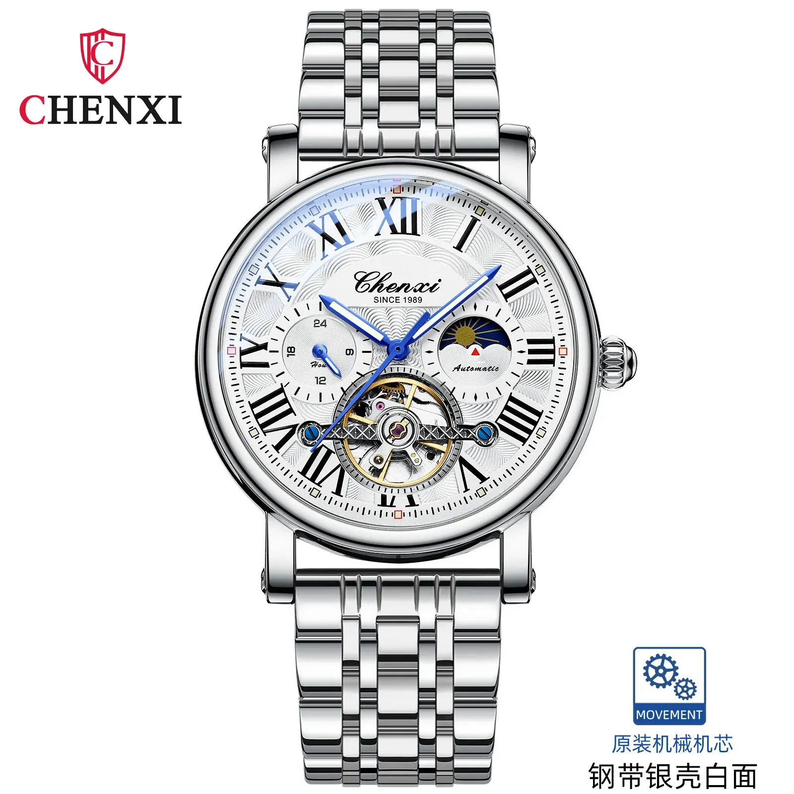 CHENXI High Grade Men Business Wrist Watch Automatic Hollow Flywheel Luminous Waterproof Mechanical Watch Men