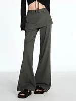 ZHISILAO Fake 2 Pics Casual Cargo Pants Women Vintage Patchwork High Waist Flare Straight Trousers 2024 - Image 5