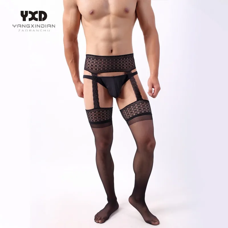 

2024 Men Pantyhose Club Wear Crotchless Garter for Sex Sissy Clothes Male Thigh High Stockings Man Sexy Gentlemen Fishnet Tights