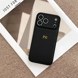 Personalized Luxury Classic Faux Leather Case with Custom Gold Foil Engraving - iPhone 17 (Black)