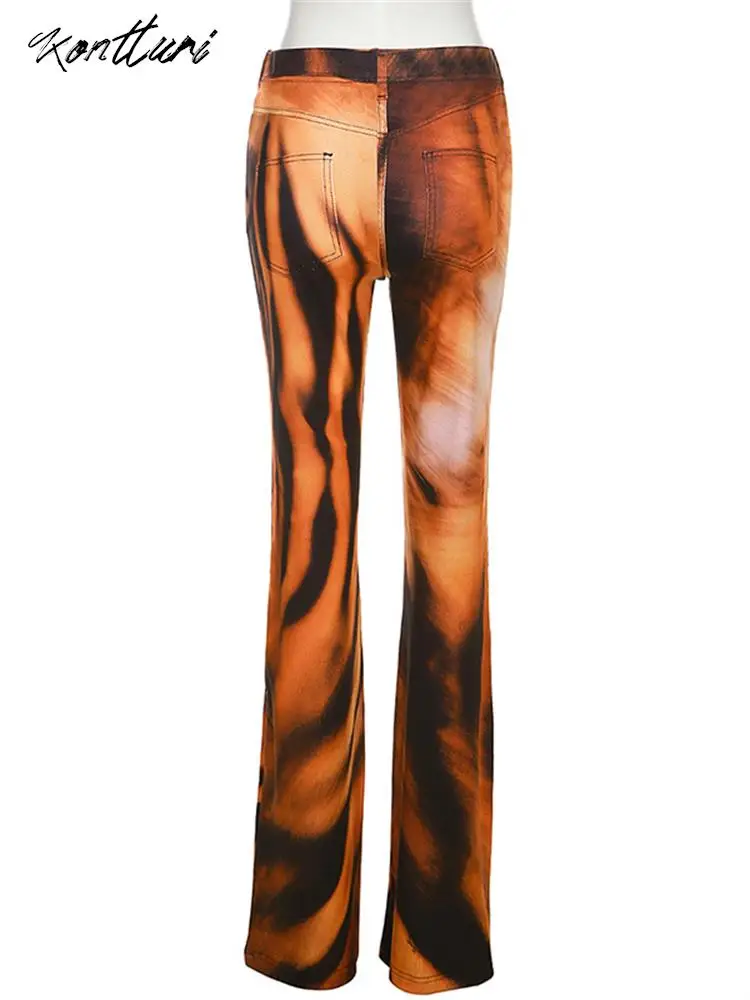 Kontturi Casual Tiger 3D Print Pants For Women 2023 Fashion Graphic Sweatpants Streetwear Outfits Black High Waist Flare Pants