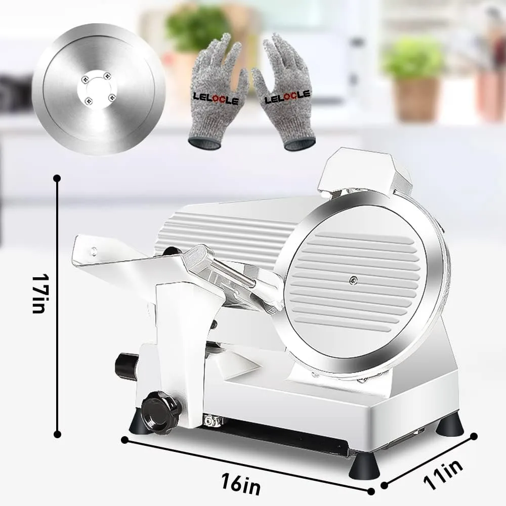 10-inch Commercial and Home Electric Meat Slicer with 340W Power, Chromium-Plated Steel Blade, and Built-in Sharpening FeatureNE