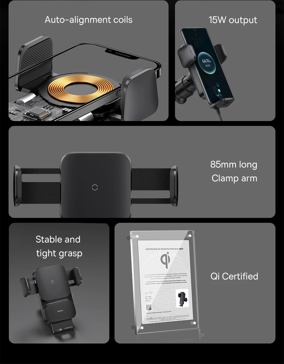 Car Phone Holder 15W QI Wireless Charger for iPhone Samsung Xiaomi Fast Charging