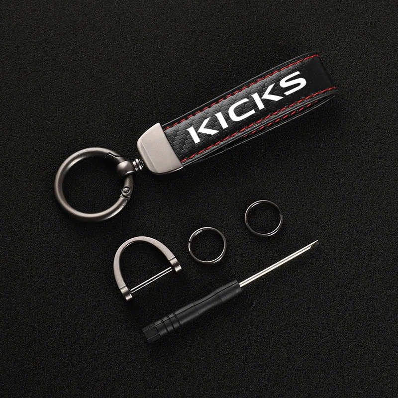 Nissan Kicks Car Carbon Fiber Leather Keychain Buckle Jewelry Key Rings
