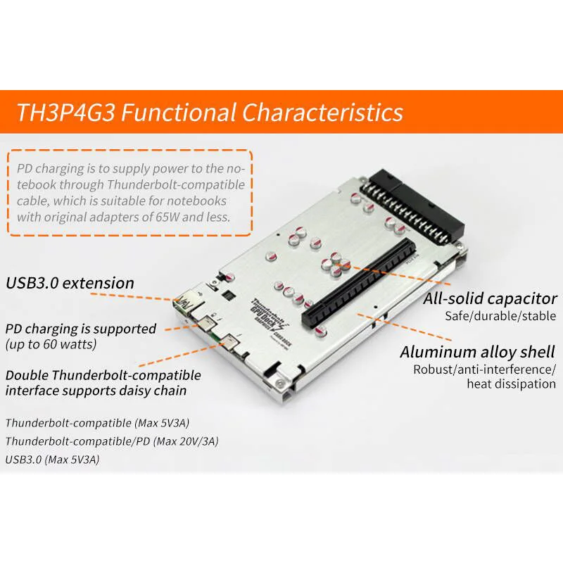 Doca de Extensão da Placa Gráfica Th3p4g3 Mini Gpu Dock Usb 3.0 Compatível com Thunderbolt Thunder pd 60w 40gbps com Atx e Sfx Bracke - Imagem 3
