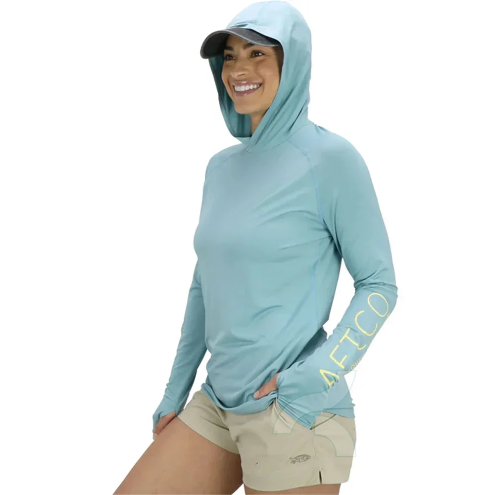 AFTCO chemise De pêche UPF 50 + vêtements De pêche à capuche Protection solaire à manches longues à capuche femmes en plein air été maillot Camisa De Pesca