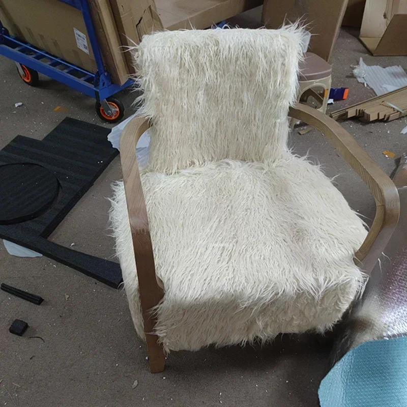 Nordic Fabric Living Room Chairs Home Bedroom Back Armchair Light Luxury Creative Living Room Wooden Lounge Chairs with Pedal