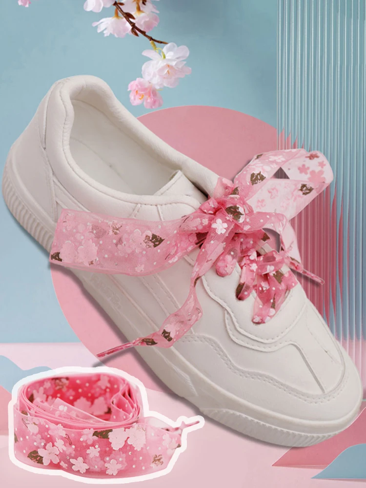 1 Pair Printing Shoelaces Snow Yarn Lace Shoe Laces 2.7CM Width Ultra-thin Transparent Sports Shoelace Women Strings