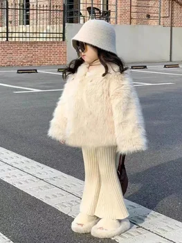 2025 New Girls Thickened Fur Jacket Children's Wool Toka Coat Baby Foreign Fashion Cotton-padded Coat
