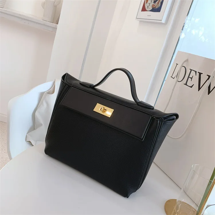 Women's New Fashion Western Concise Handbag Shoulder Crossbody Bag Pu Elegant OL Lady Tote Bag for Office Daily