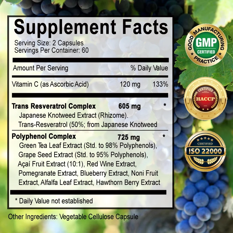 Resveratrol 1450mg Powerful Antioxidant and Anti-aging Immune System Promotes Smooth Skin