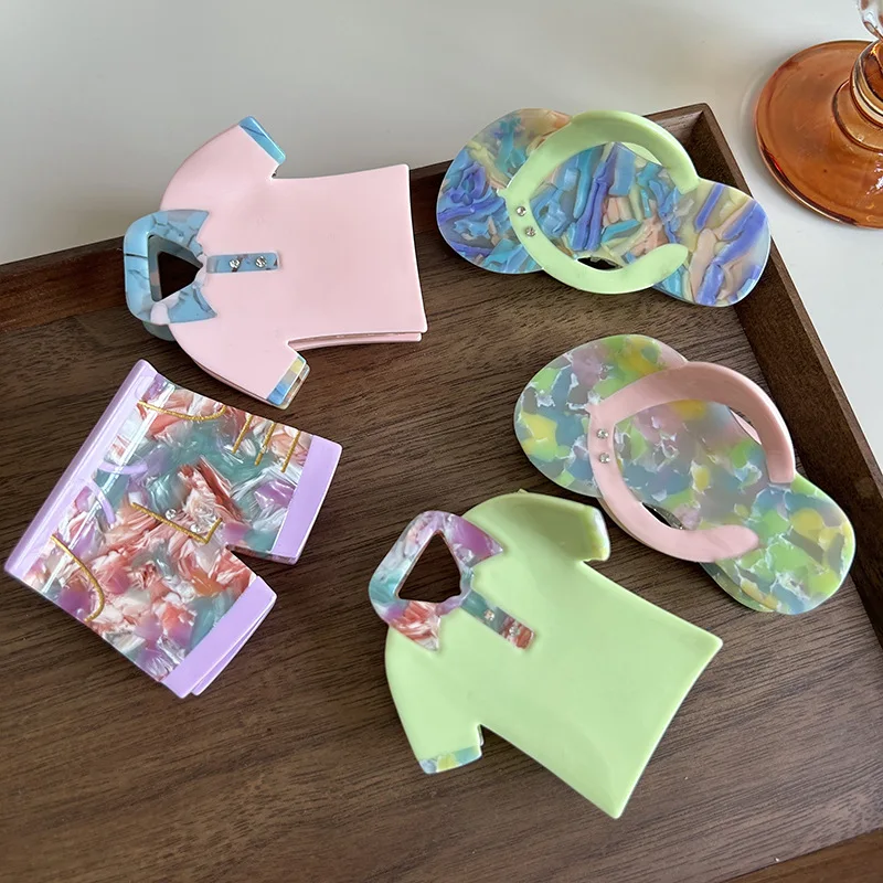 

Забавные красочные шлепанцы в форме шорт и рукавов заколка для волос для женщин индивидуальные аксессуары для волос инструмент