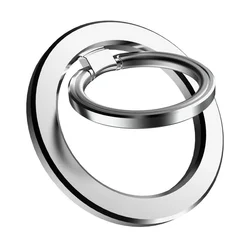 Magnetic 360° Rotating Alloy Phone Ring Holder - Strong Grip, No Adhesive (Silver)