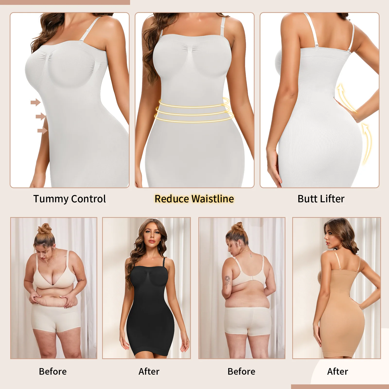 Body Shaper Strapless Shapewear Slip for Women Sexy Seamless Underdress Tummy Control Full Slips Corset Butt Lifter Camisole Bodyshaper Faja