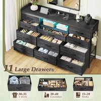 11-Drawer Dresser and TV Stand with LED Lights, Power Outlets, Shelves & Hooks for Dorm or Hallway Use, fit 60 inchs TV 5