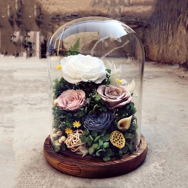 Diameter=25cm Height=25cm 30cm 35cm 40cm 45cm Glass Dome Home Decoration Different Base Transparent Cover Birthday Favor Gift 2