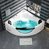 Whirlpool Bathtub, Corner Back to Wall Freestanding Whirlpool Tub, Therapy Hydro-Massage Soaking Tub with Double Pillow Jets Tub 1