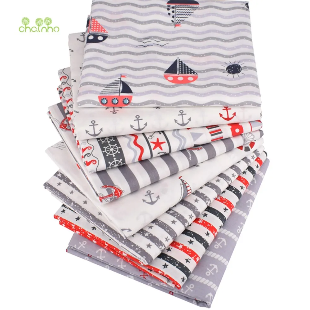 Chainho,Printed Twill Weave Cotton Fabric,Patchwork Cloth,DIY Sewing Quilting Material,Ocean Series,8 Designs,2 Sizes,CC057-060
