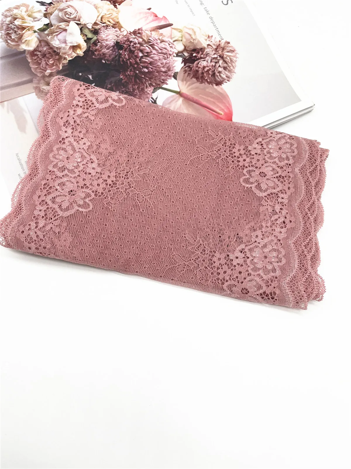 3M/lot Width 8 1/2 in 21.50cm Pink Elastic Stretch Lace For Clothing Accessories Dress Sewing Applique Costume Lace Fabric 2