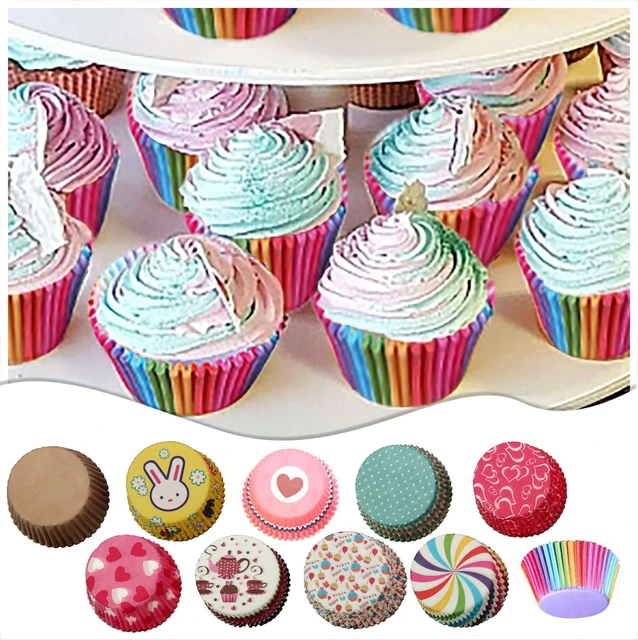 Boîte à muffins en papier, couleur arc-en-ciel, doublure de