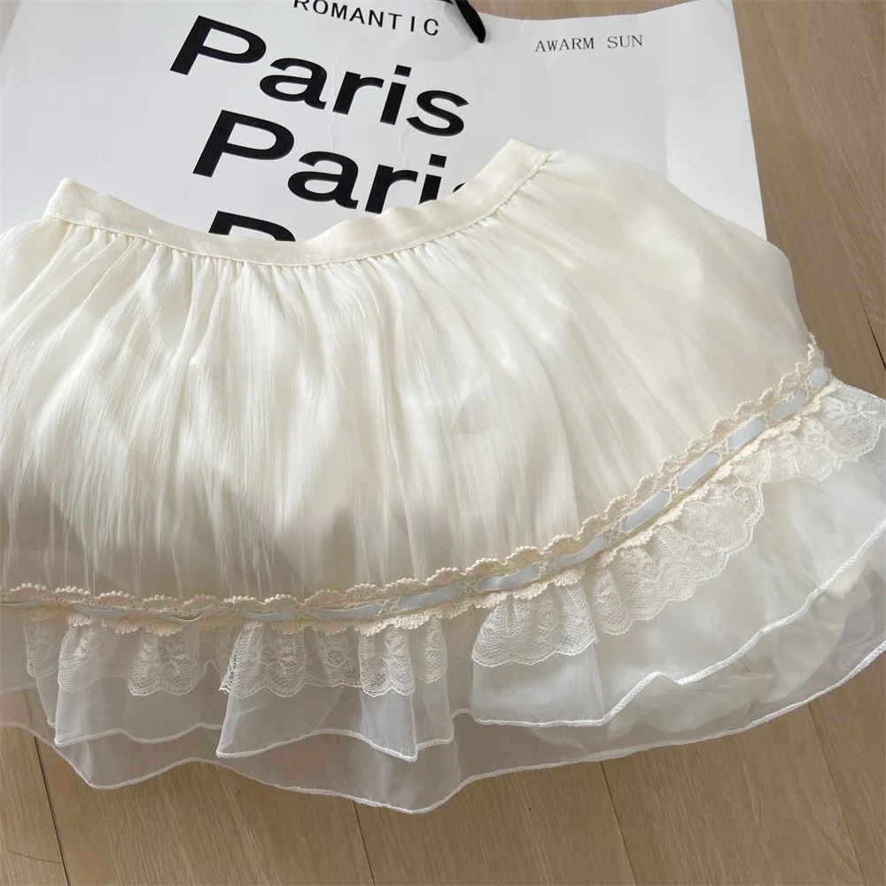 Y2K Two-piece Skirt Set Off Shoulder Square Collar Lace-up Cropped Top A-line Mini Skirt Sweet Summer New Slim Princess Outfits