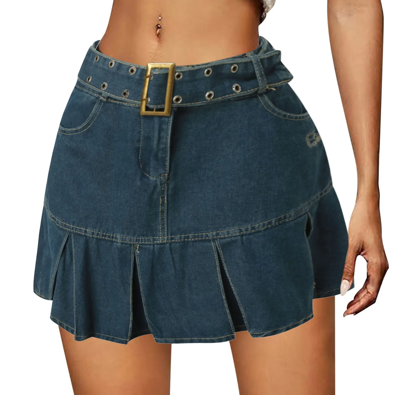 

Sexy Y2k Deep Blue Cargo Denim Mini Skirt Women Button Mini Jeans Skirt Harajuku Korean Style Denim Skirt With Pocket Low Waist