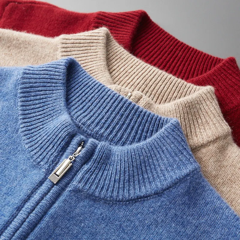 Cashmere Sweater Thicked Fit Men's Half Height Zipper Stand Neck Pullover Knitted Coat Winter Wool Sweater Plus Size 4XL 3
