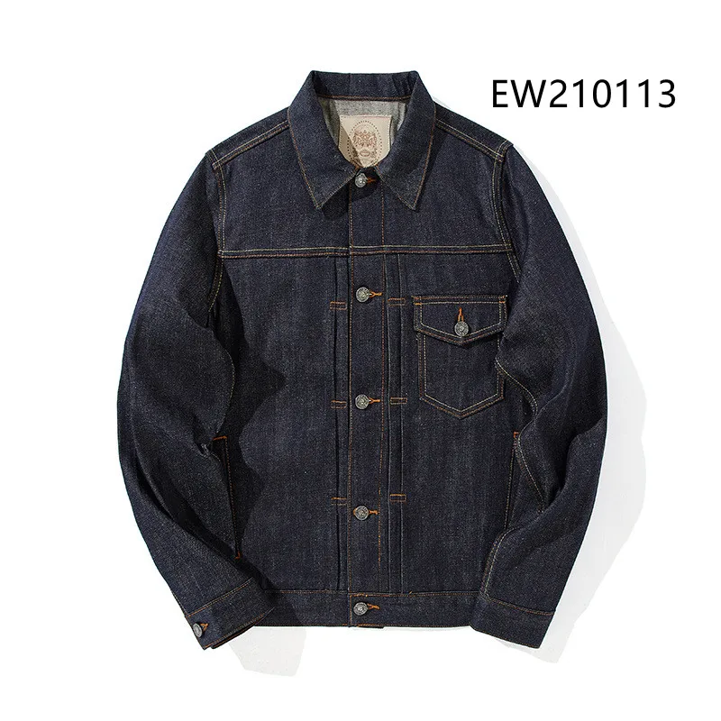 Vintage Selvedge Denim Jacket Men Rigid Raw Red Selvage Jean Clothes Retro Overalls Cowboy Coat Free Shipping Wholesale EW210113