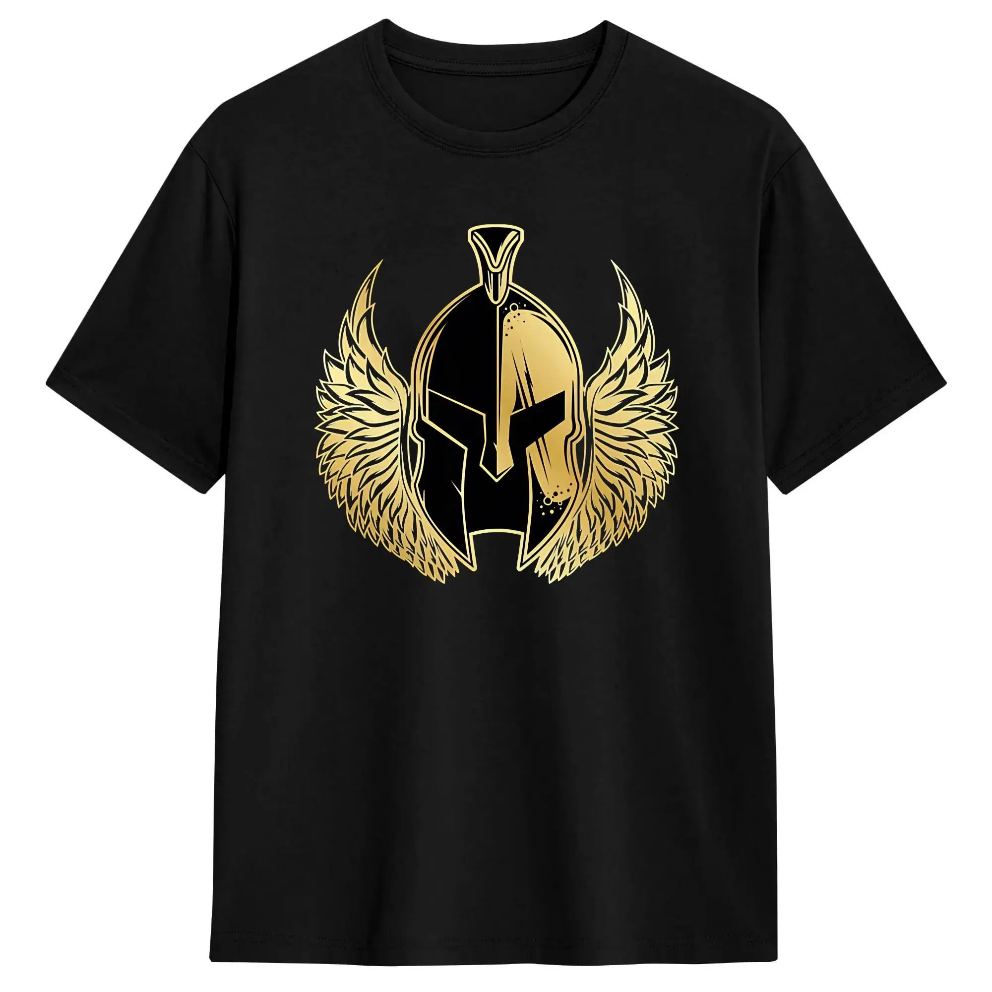 T-shirt spartiate noir à casque doré et ailes