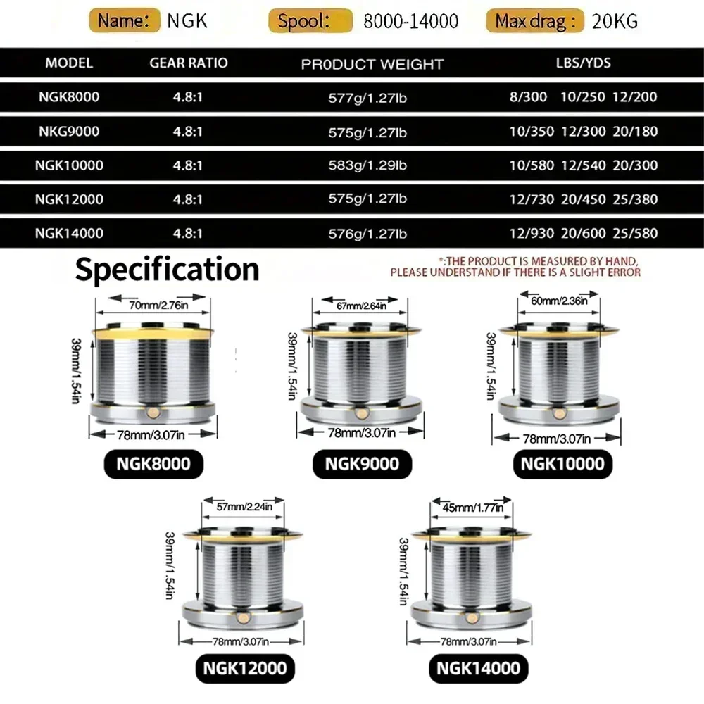 NGK Big Fishing Reels Spinning Reel Max Drag 20KG Powerful