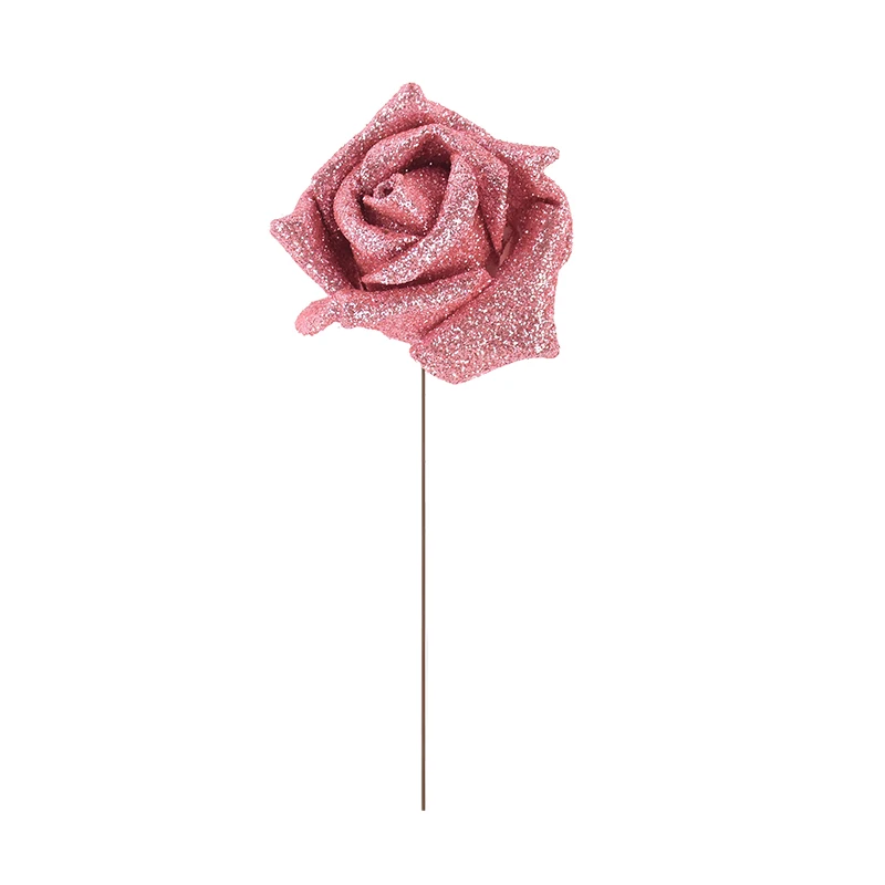 10/20 Stück 5,5 cm Glitzer Roségold Silber Rot Künstliche Schaumblumen Blumenstrauß Hochzeit Party Dekoration Zuhause DIY Gefälschte Rosenblumen – Detail 10