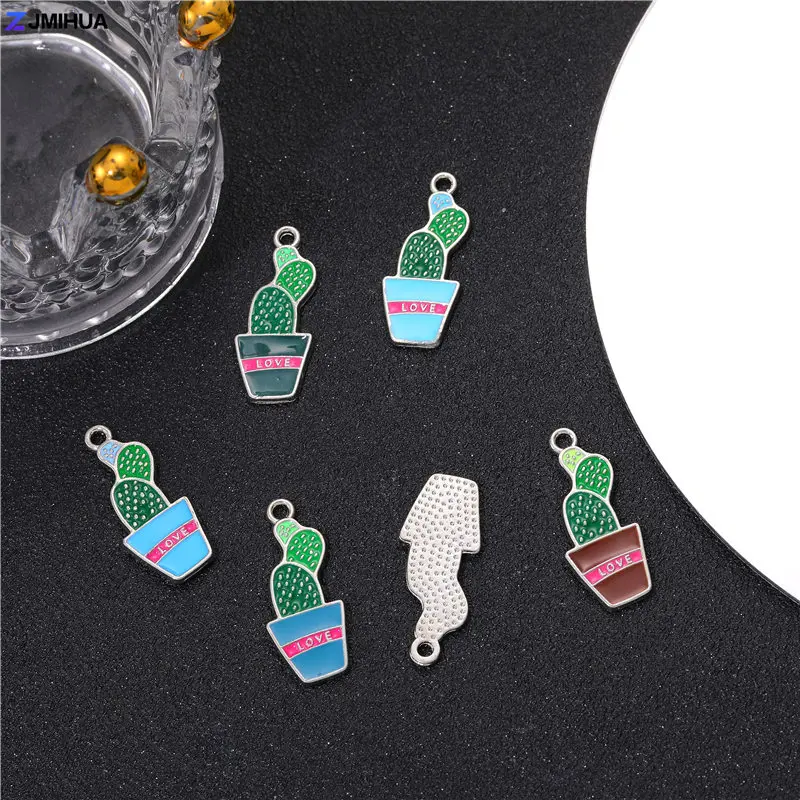 15pcs Enamel Charms Pendant Multicolored Cactus Charms For Jewelry Making Supplies DIY Handmade Earrings Bracelets Accessories