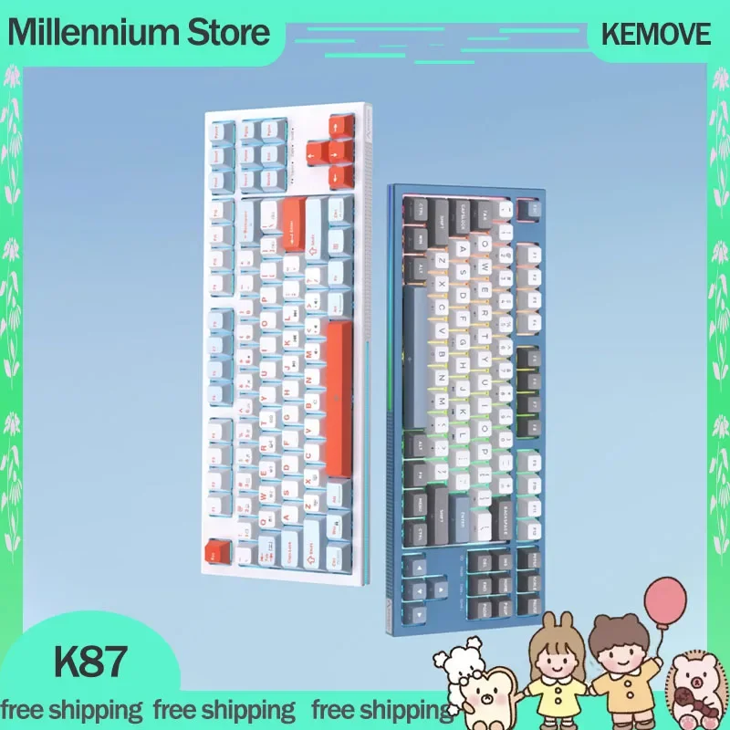 Клавиатура KEMOVE K87 игровая механическая, 3 режима, Bluetooth, беспроводная клавиатура, прокладка, 87 клавиш, горячая замена, Rgb подсветка, Игровая клавиатура